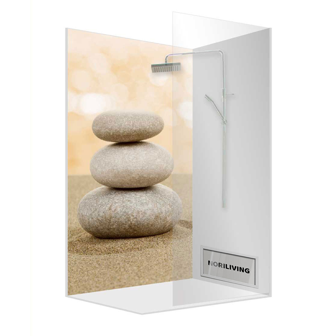 Abbildung einer Einzel-Duschrückwand mit Motiv ZEN Sand beige 222